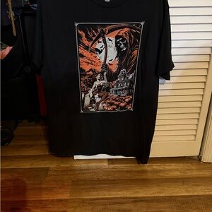 Black Graphic Halloween Scythe & Pumpkin T-Shirt